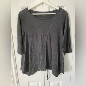 Eileen Fisher Silk Jersey Bateau Neck 3/4 Sleeve Top Soft Grey Size Small